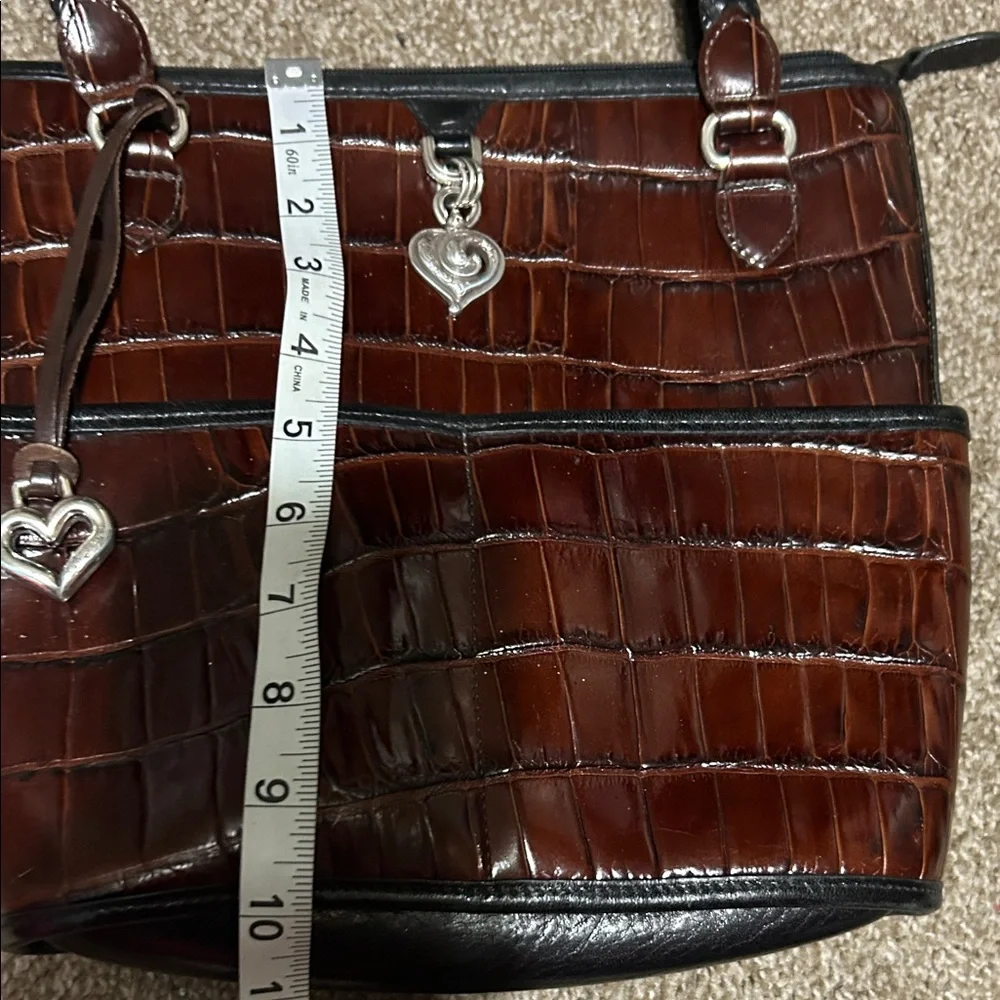 Brighton Brown Croc-Embossed Leather Bag with Heart Charms